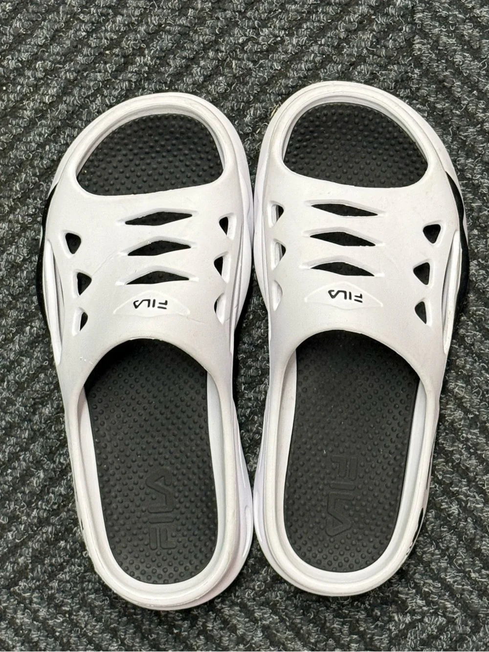 Fila White and Black Slide Sandals